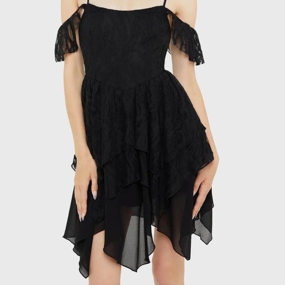 Killstar Dresses & Skirts - Killstar haunted. union black lace mini dress off shoulder romantic large